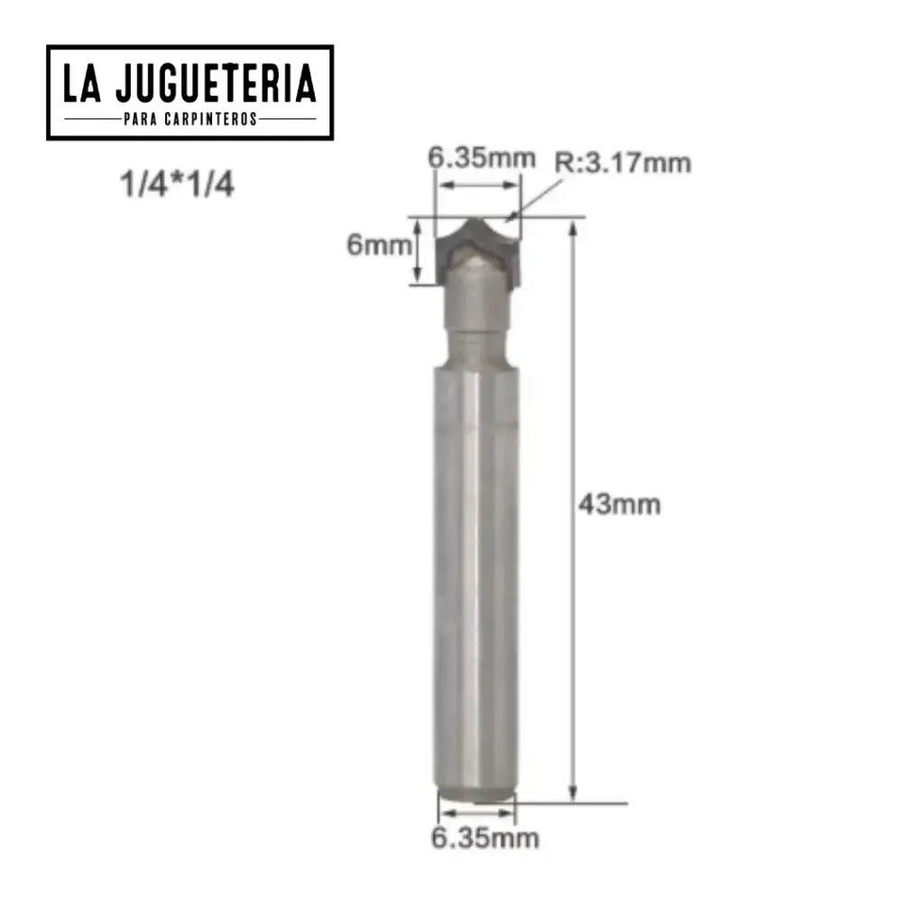 [A2292] Fresa V-bit de Grabado CNC R3.17 mm | Punta Redondeada | Vástago 1/4" | Carburo C3  Ref: P98