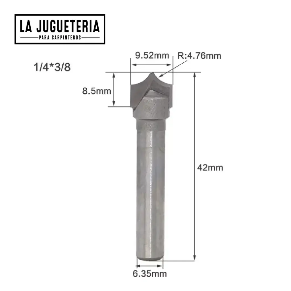 [A1093] Fresa de Grabado CNC 1/4" x 3/8" | V-bit R4.76 mm Punta Redondeada | Carburo C3   Ref: P99