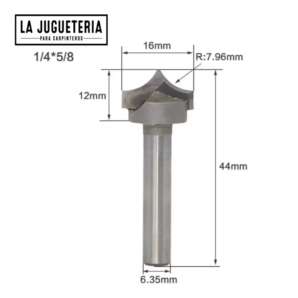 Fresa de Grabado CNC 1/4" x 5/8" | V-bit R7.96 mm Punta Redondeada | Carburo C3 Industrial Ref: P100