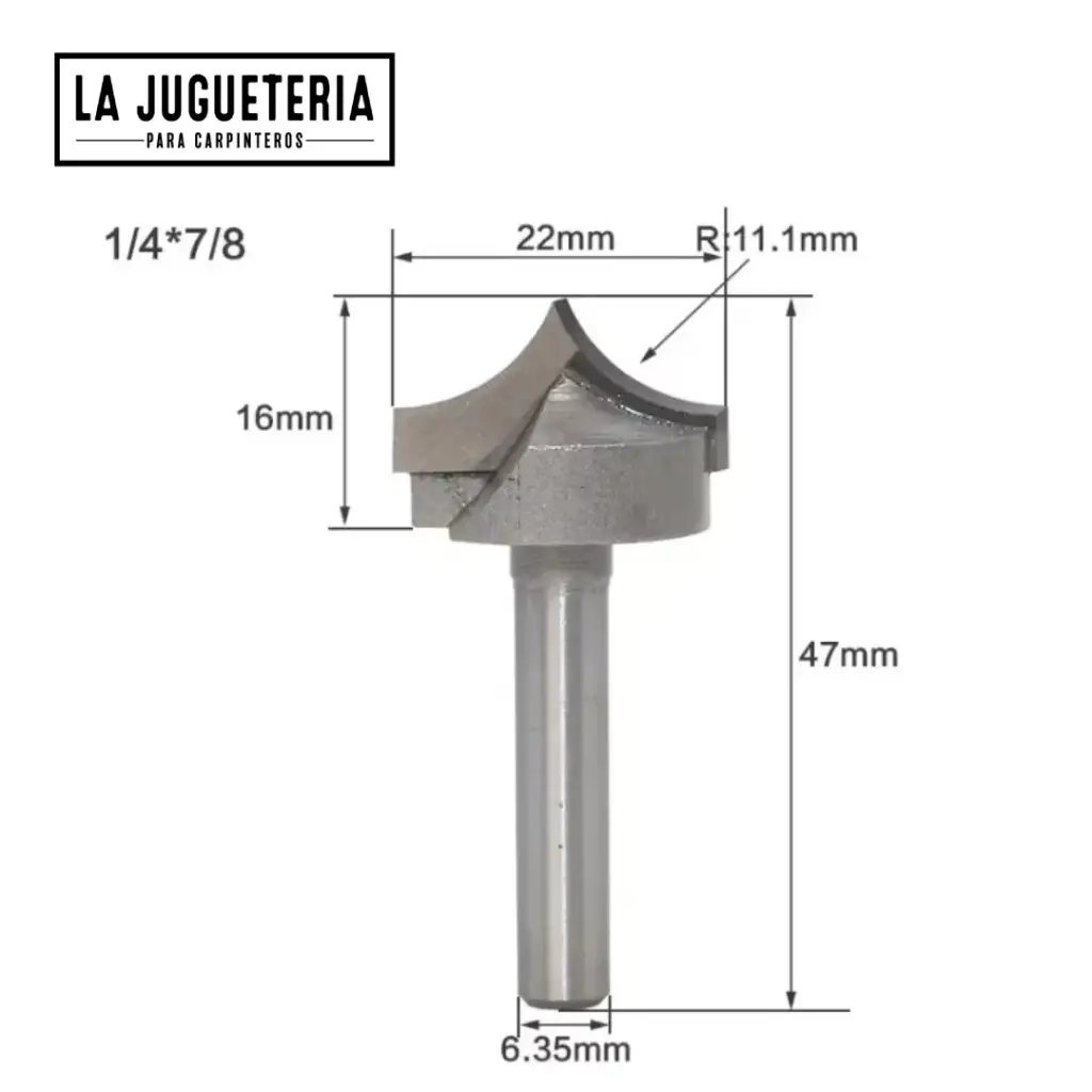 [A2285] Fresa CNC V-bit 1/4" x 7/8" | Radio R11.1 mm | Grabado Decorativo y Letras Grandes | Carburo C3 Industrial     Ref: P102