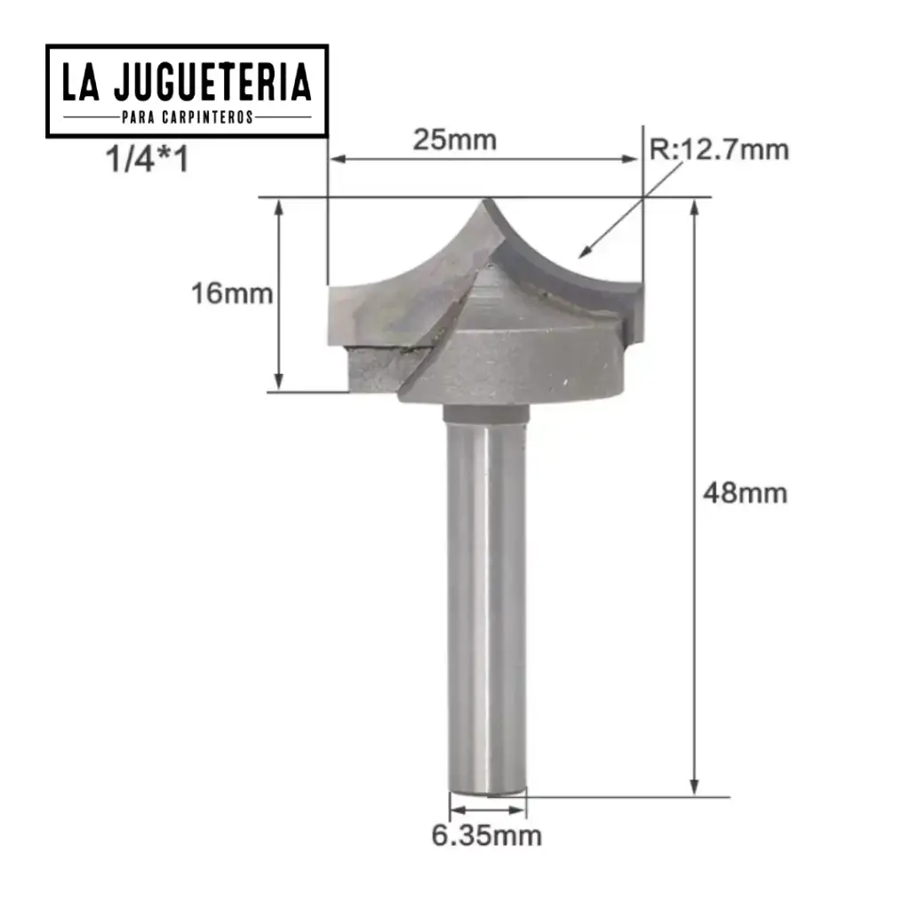 [A1082] Fresa CNC V-bit 1/4" x 1" | Radio R12.7 mm | Grabado Profundo y Decorativo en Madera | Carburo C3 Industrial   Ref: P103