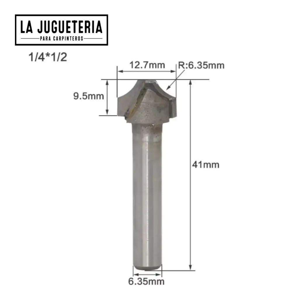Fresa V-Groove con Punta Plana 1/4" × 1/2" (12.7 mm) | Radio R6.35 mm | Carburo C3 Ref: P105