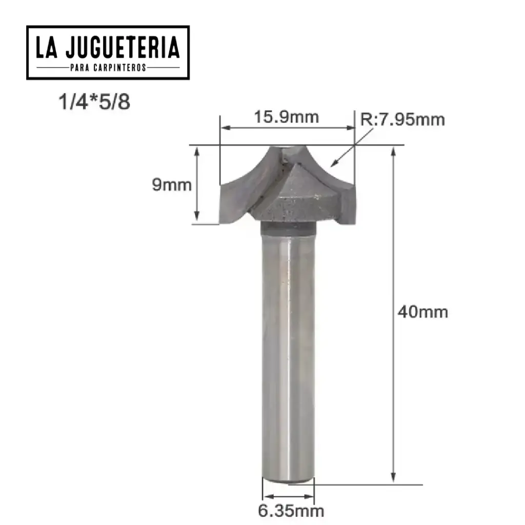 [A1089] Fresa V-Groove con Punta Plana 1/4" × 5/8" (15.9 mm) | Radio R7.95 mm | Carburo C3  Ref: P106