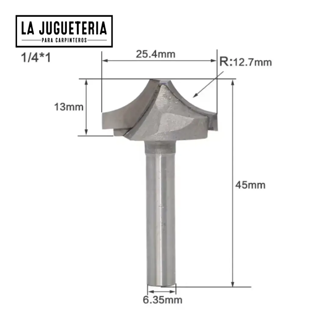 [A1085] Fresa V-Groove Punta Plana 1/4" × 1" (25.4 mm) | Radio R12.7 mm | Carburo C3 Industrial    Ref: P108