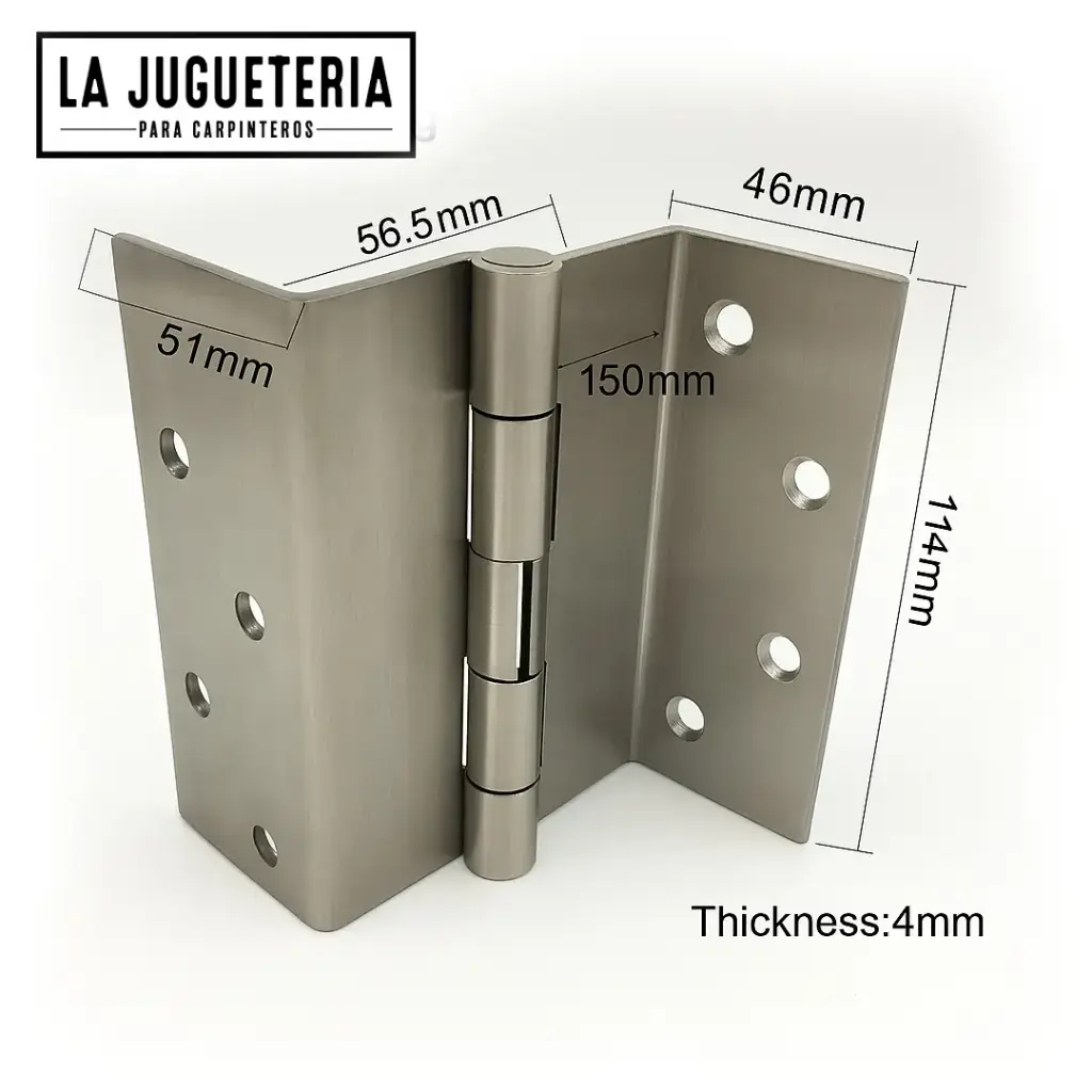 Bisagra de Acero Inoxidable en Ángulo de 90° – 4 mm de Espesor, 114 x 56.5 mm
