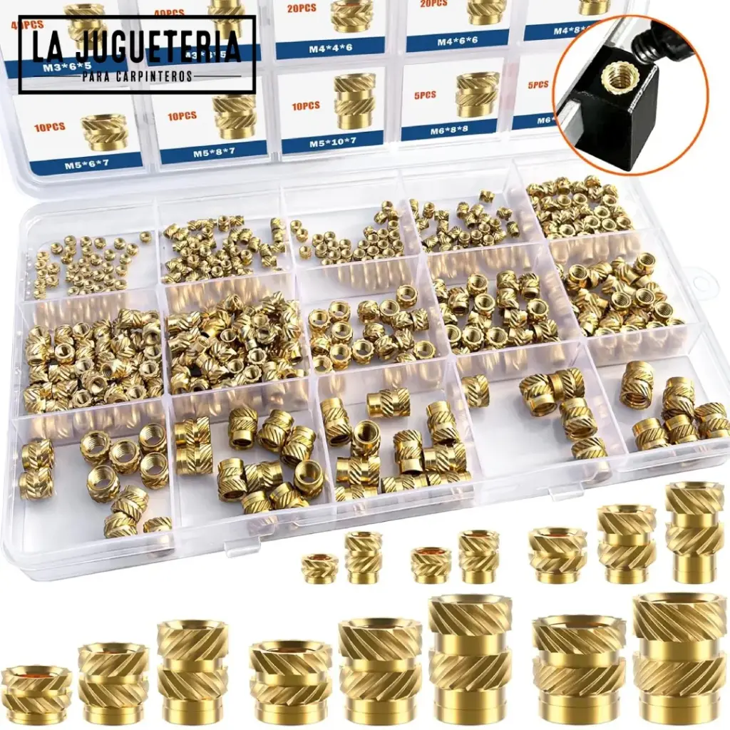 [A1131] Kit de 400 Tuercas de Inserto Roscadas para Termofusión | Latón Moleteado Métrico M2 a M6