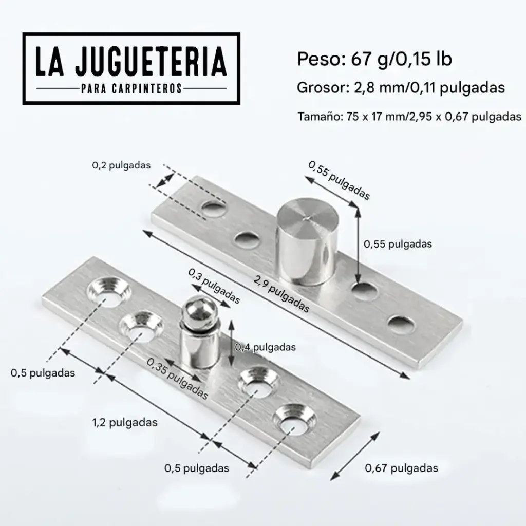 [A1034] Bisagra Pivotante Oculta de Acero Inoxidable para Puertas Abatibles – 75x17 mm