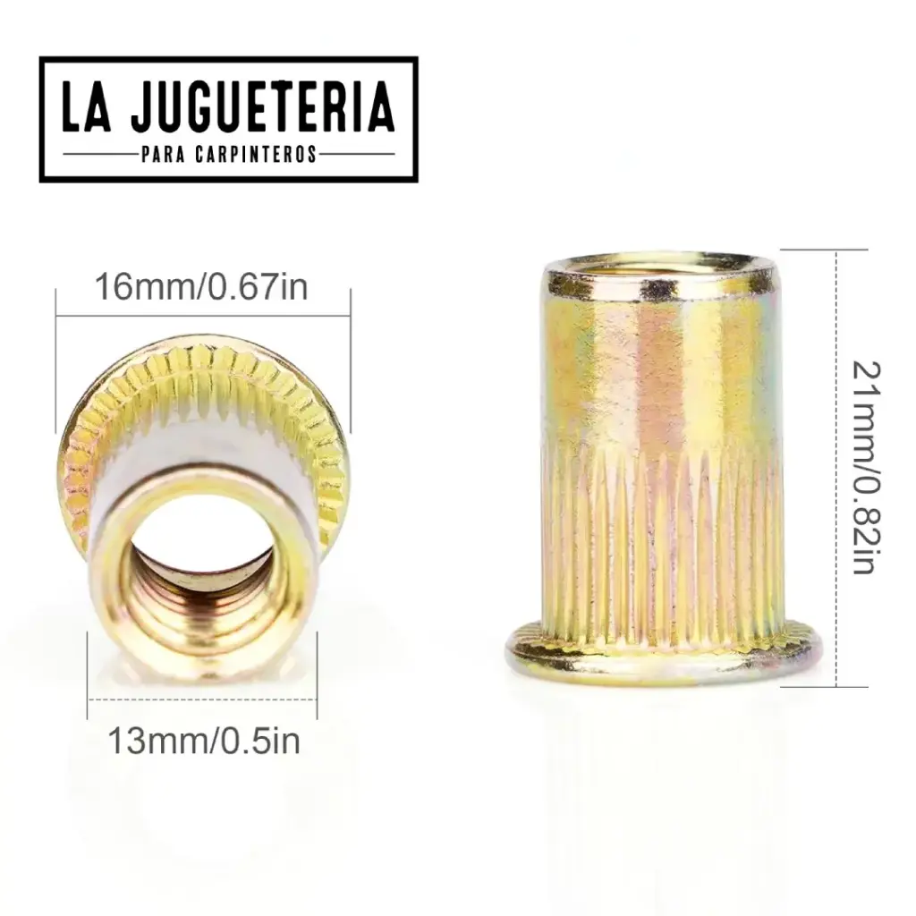 Tuerca Remachable 3/8"-16 UNC (9.52 mm)| Acero al Carbono Zincado Dorado