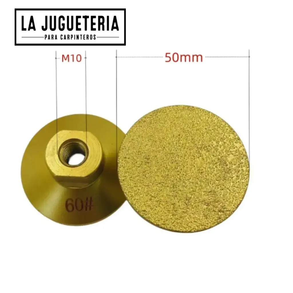 Cabezal de desbaste diamantado plano 50 mm – Grano 60, rosca M10 para amoladora angular