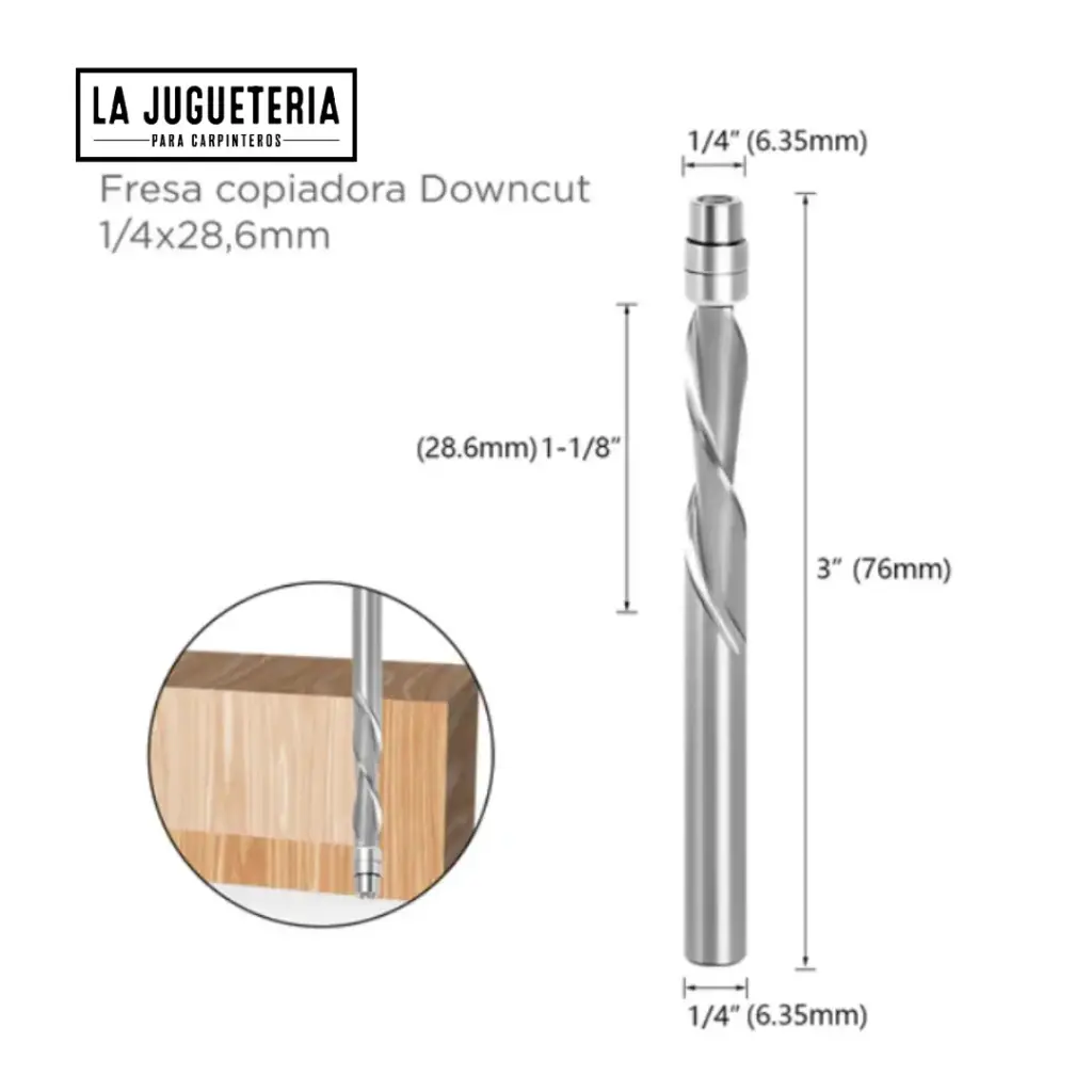 Copiadora de carburo sólido Down Cut con doble rodamiento 1/4x1/4x1-1/8x3 pulgadas Ref:P113
