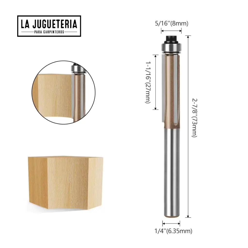 Fresa Recta copiadora con Rodamiento de  3/8" Grosor – Corte Preciso con Vástago de 1/4"  Ref:P120