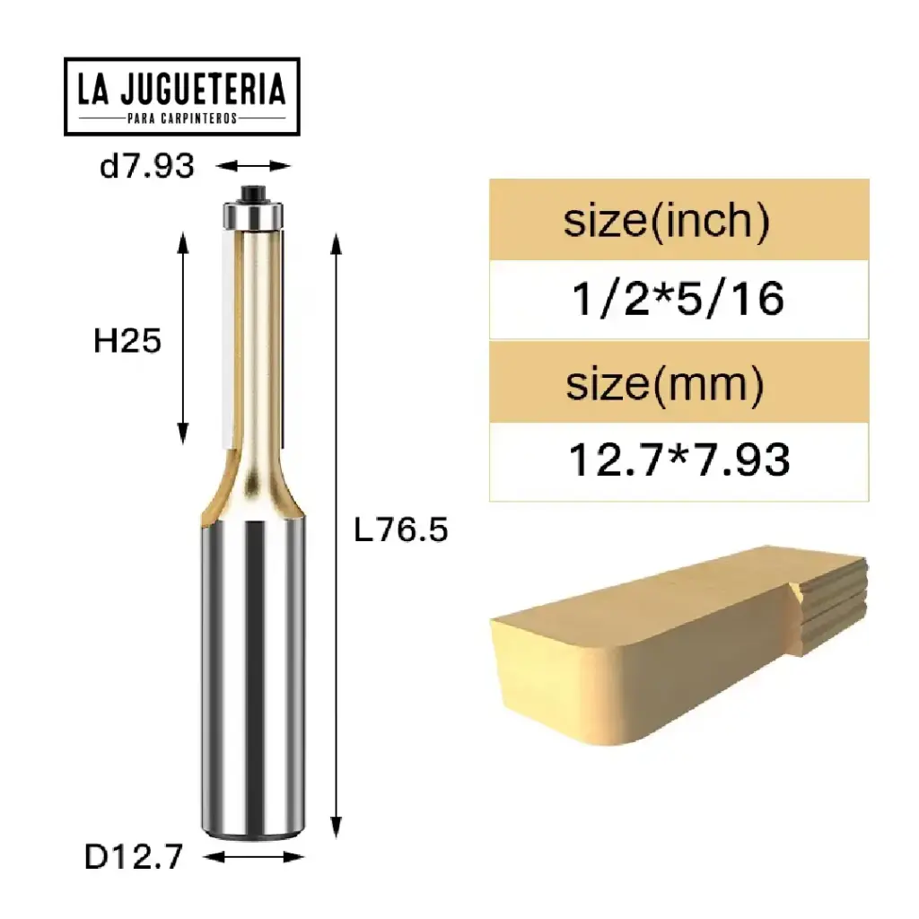 Fresa Recta copiadora con Rodamiento de  5/16" de corte – Corte Preciso con Vástago de 1/2"  Ref:G110