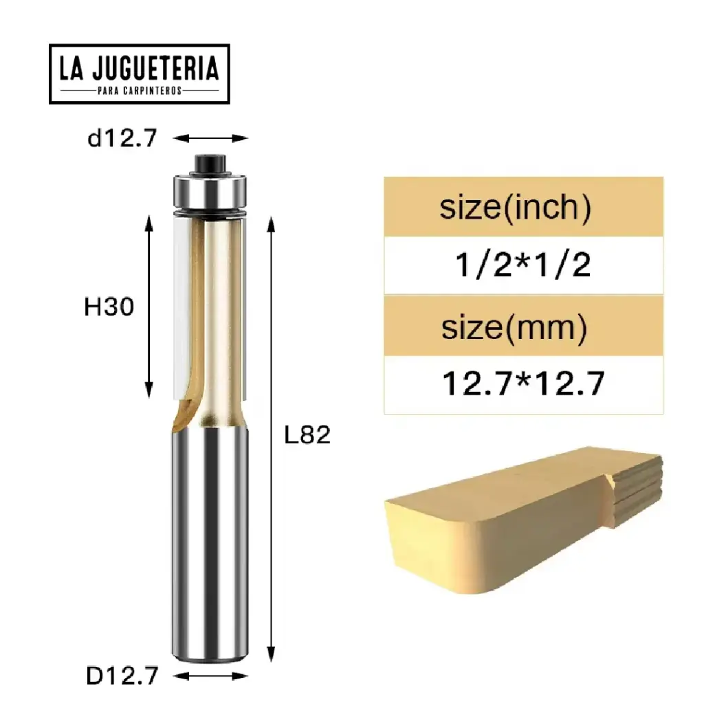 [A2033] Fresa Recta copiadora con Rodamiento de  1/2"*1-1/2" de corte – Corte Preciso con Vástago de 1/2"  Ref:G113