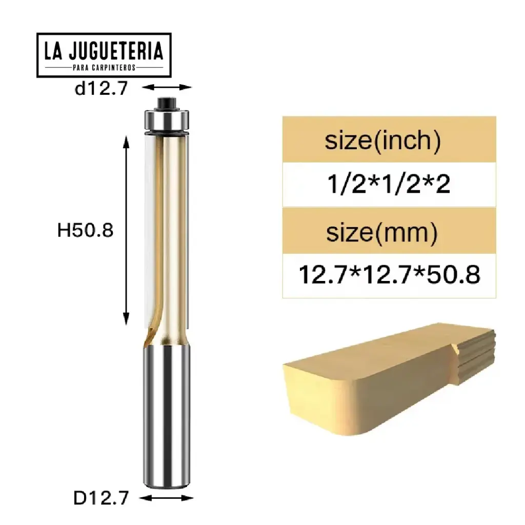 Fresa Recta copiadora con Rodamiento de  1/2"*2" de corte – Corte Preciso con Vástago de 1/2"  Ref:G114