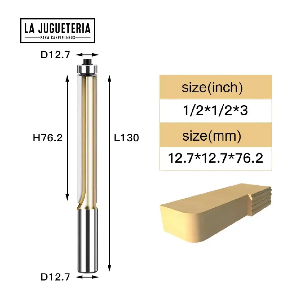 Fresa Recta copiadora con Rodamiento de  1/2"*3" de corte – Corte Preciso con Vástago de 1/2"  Ref:G115
