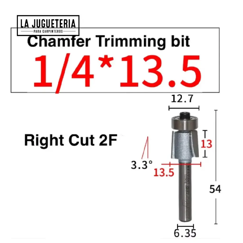 [A2037] Fresa recortadora de tapeta Tideway 13.5 mm – Vástago 1/4", Corte derecho Ref:P115
