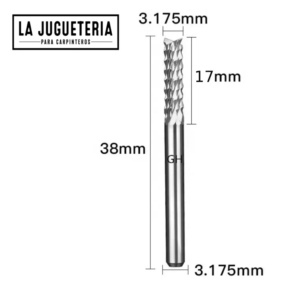 [A2054] Fresa CNC Tipo Corn 3.175 mm × 17 mm × 38 mm – Corte Limpio en MDF y Plásticos V22