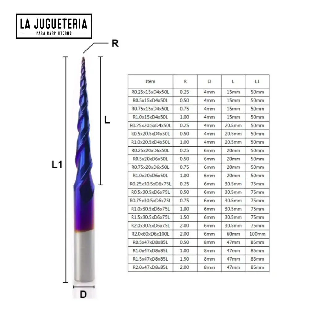 Fresa CNC punta bola nose R0,50*15*D4*50 Ref:V23