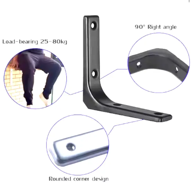 [A2076] Soporte o escuadras de estante flotante de alta resistencia Soporte de estante de metal negro Estante colgante de pared Soporte plegable
 | 8 Pulgadas
