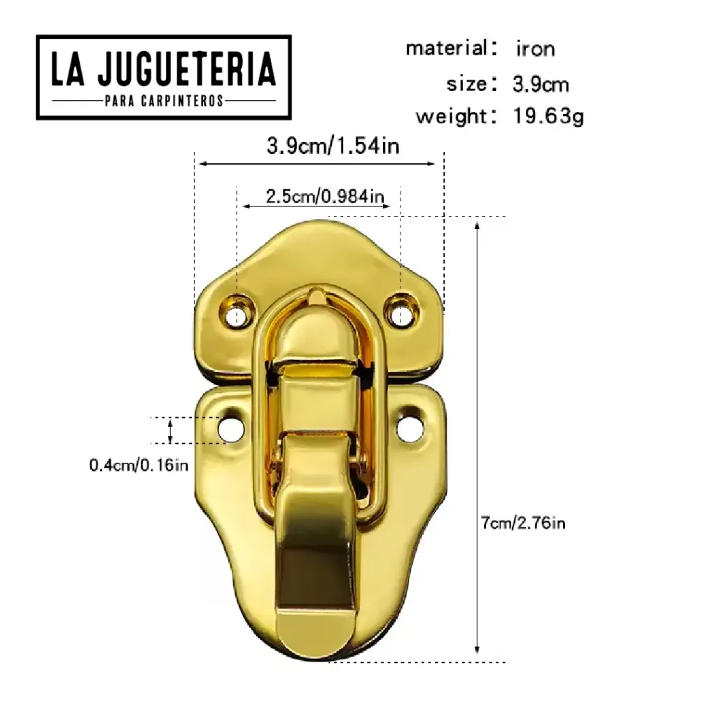 Hebillas Cierre color Amarillo de lengua de pato y equipaje de hierro para joyero de madera