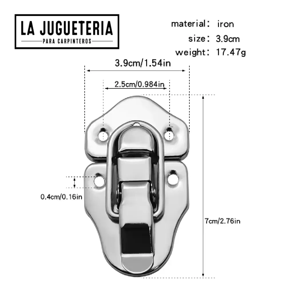 Hebillas Cierre color Plata lengua de pato y equipaje de hierro para joyero de madera