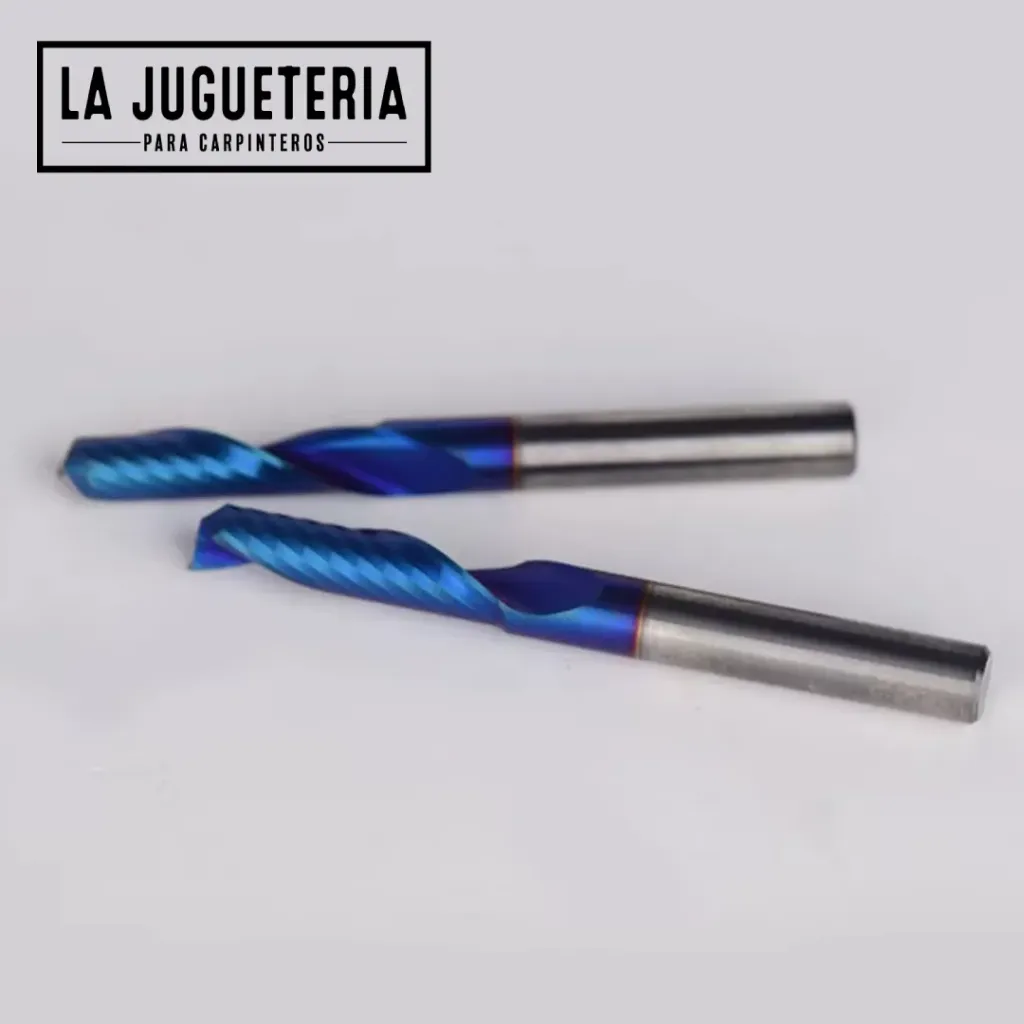 Fresa Helicoidal 1 Filo (1F) – Serie Nano Blue High-Performance Especial Acrílico, PVC y Metales 3.175*17*38 Ref: V26