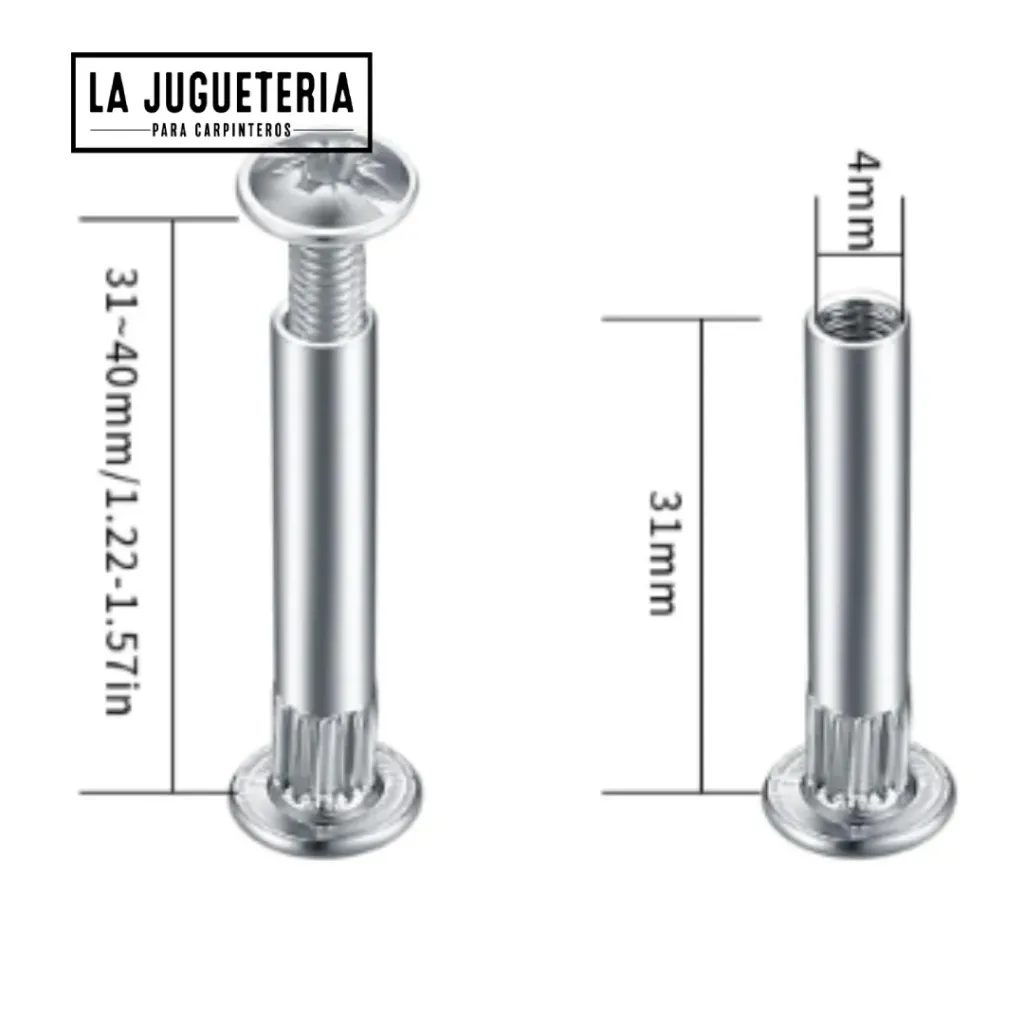 Tornillos de Fijación Unión para Muebles (M4 x 31-40mm)