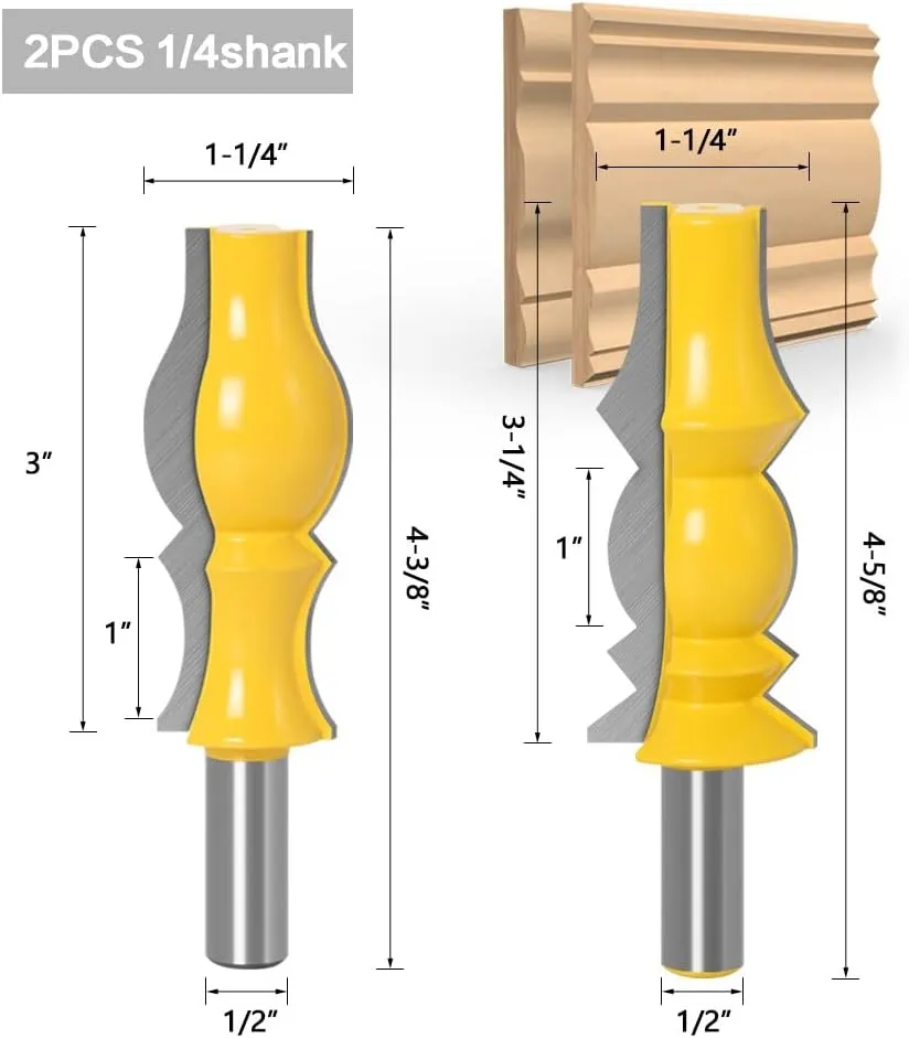 [A2149] Fresa para Molduras Decorativas – Perfil Clásico para Router | Vástago 1/2” (Juego 2 Piezas) Ref: G121