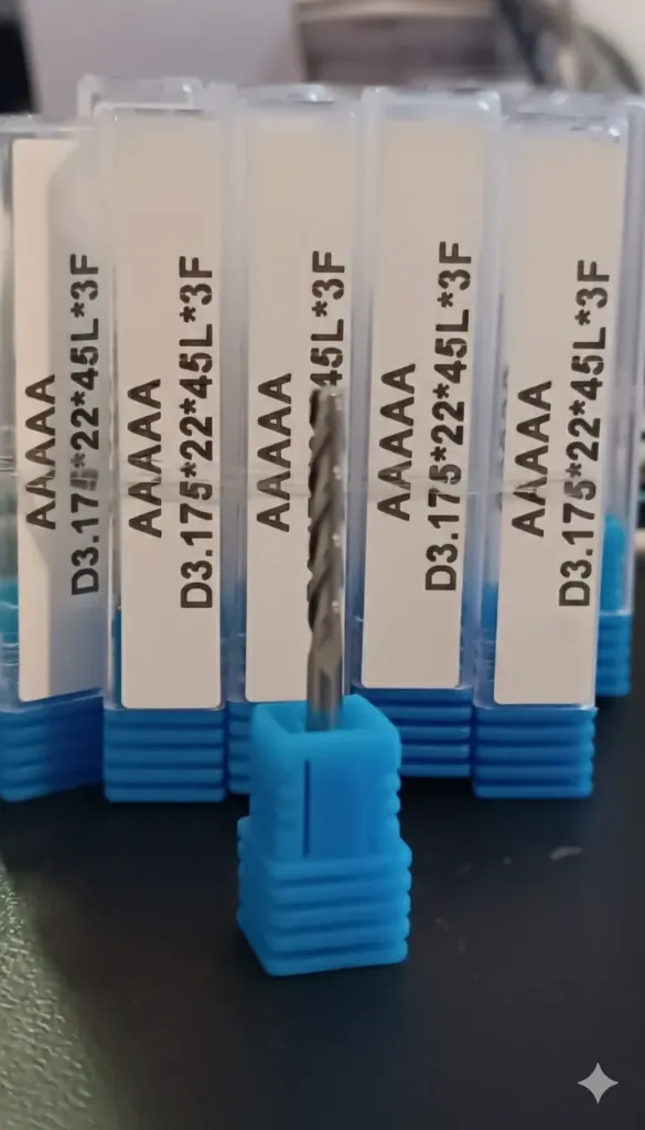 Fresa CNC Carburo Tungsteno 1/8" (3.175mm*22*45L*3F) Upcut - 3 Filos Pulidos para Acabado Espejo Ref: V38