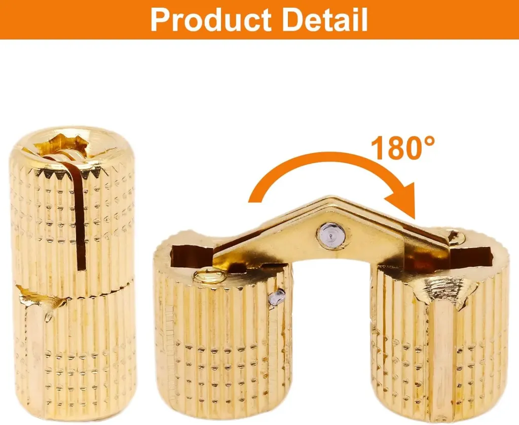 Bisagras ocultas tipo barril 12 mm. Angulo de apertura de 180 grados. Pack 2 unidades Fabricado en latón y acero inoxidable