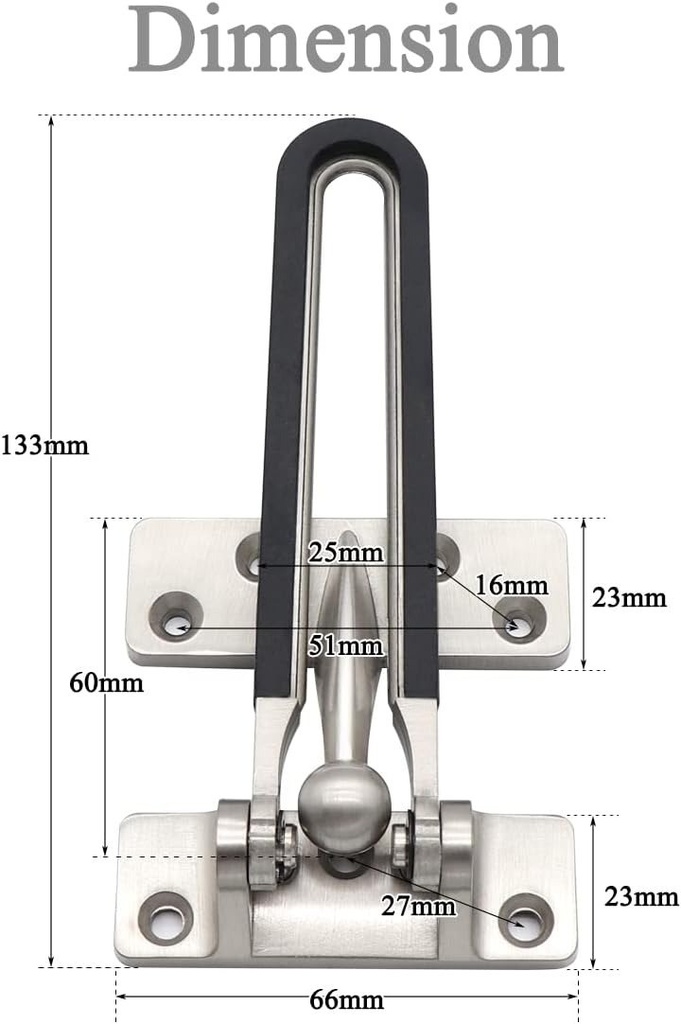[A2193] Cerrojo de Seguridad de Hotel con Barra Pivotante de Goma - Acero Inox Cepillado - Anti-Marcas