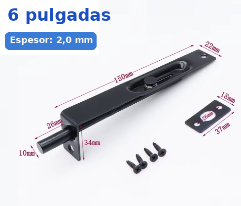 Pestillo Embutido para Puerta Doble - 6 Pulgadas (150mm) - Acero Inox Negro Mate
