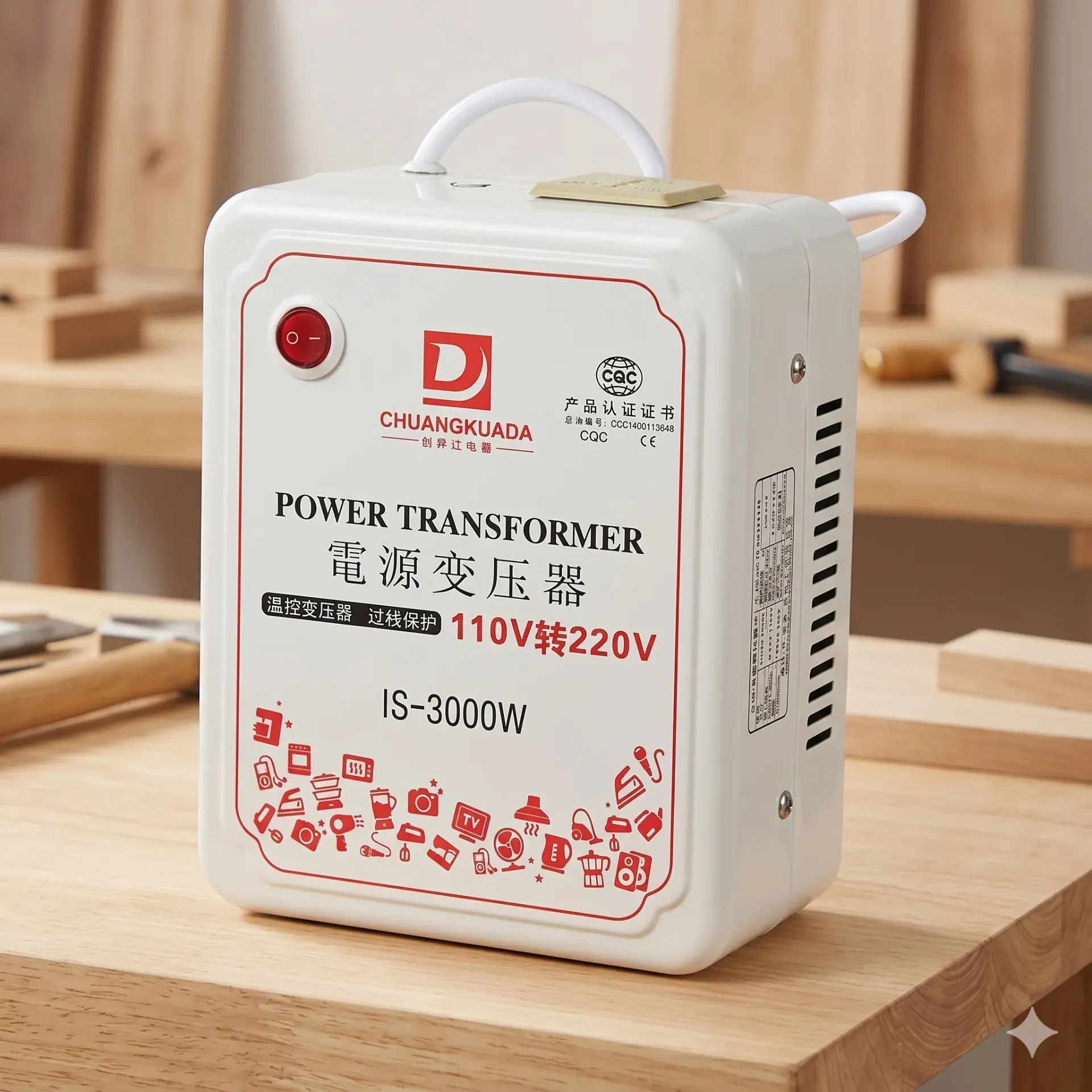 [A2201] Transformador de Potencia de 3000W: 110V a 220V (Paso Arriba) para Herramientas Profesionales