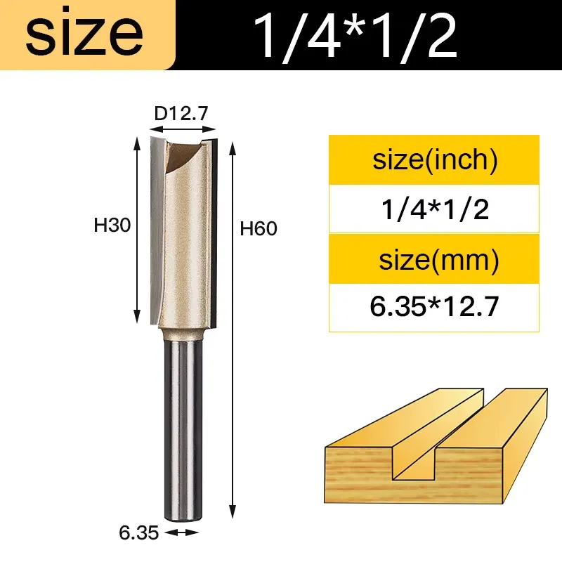 Fresa recta CNC – Corte 1/2" (12.7mm), profundidad 30 mm, vástago 1/4"   Ref:P140