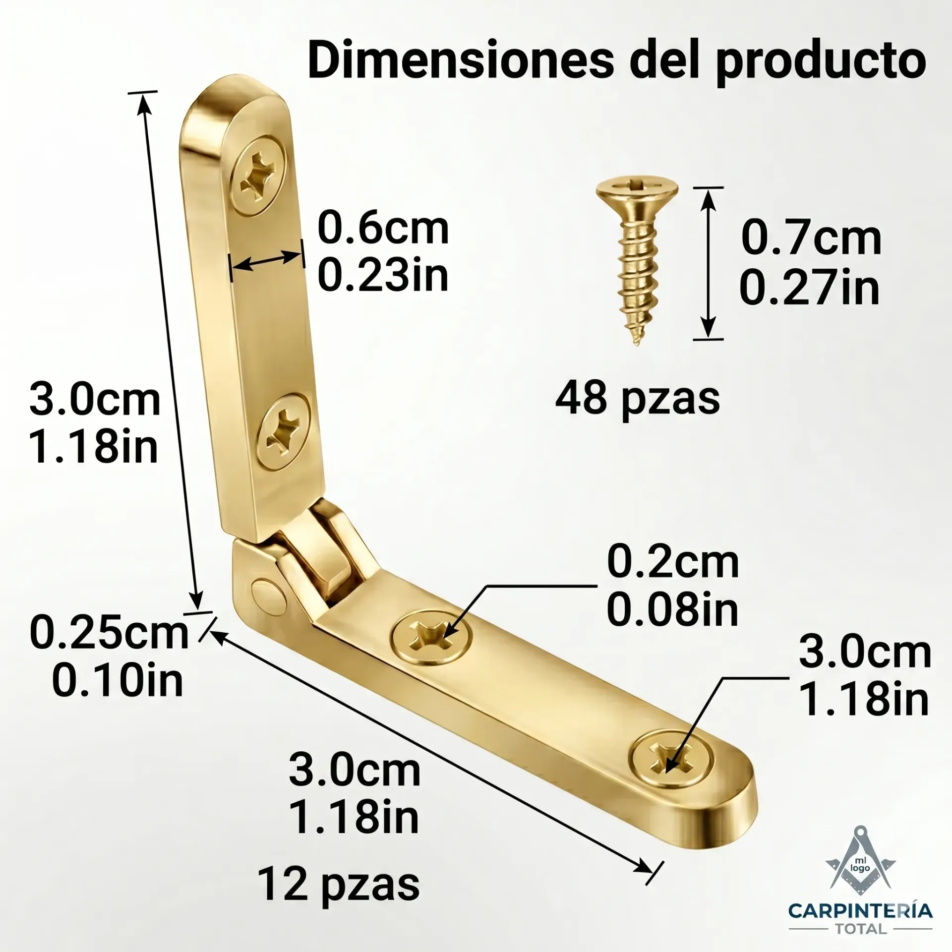 Bisagra Mini para Caja Decorativa 30mm Dorada (1uds + tornillos)