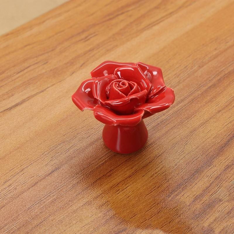 [A2406] Pomo / tirador cerámico. 40 mm × 34 mm. Modelo: Rosa roja