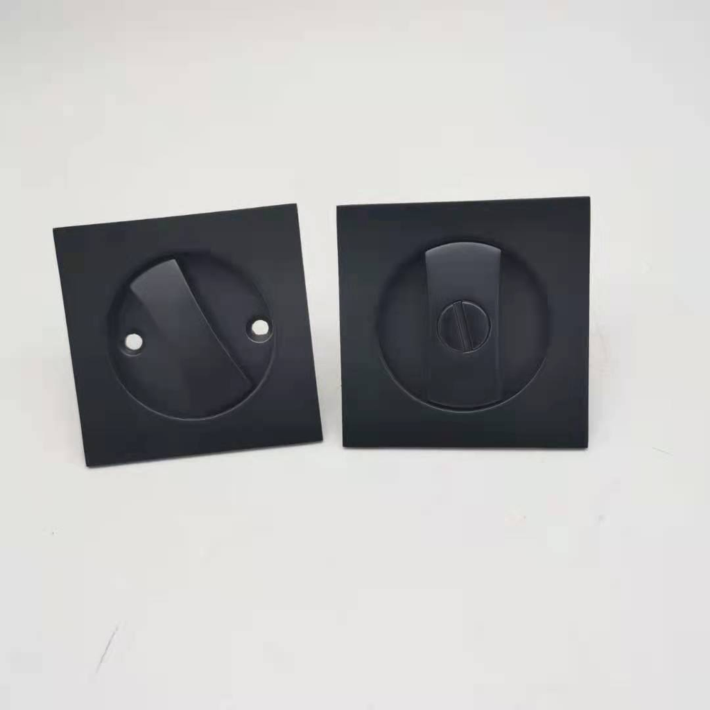 [A2475] Cerradura de condena para puerta corrediza con tirador empotrado - Cuadrada negra