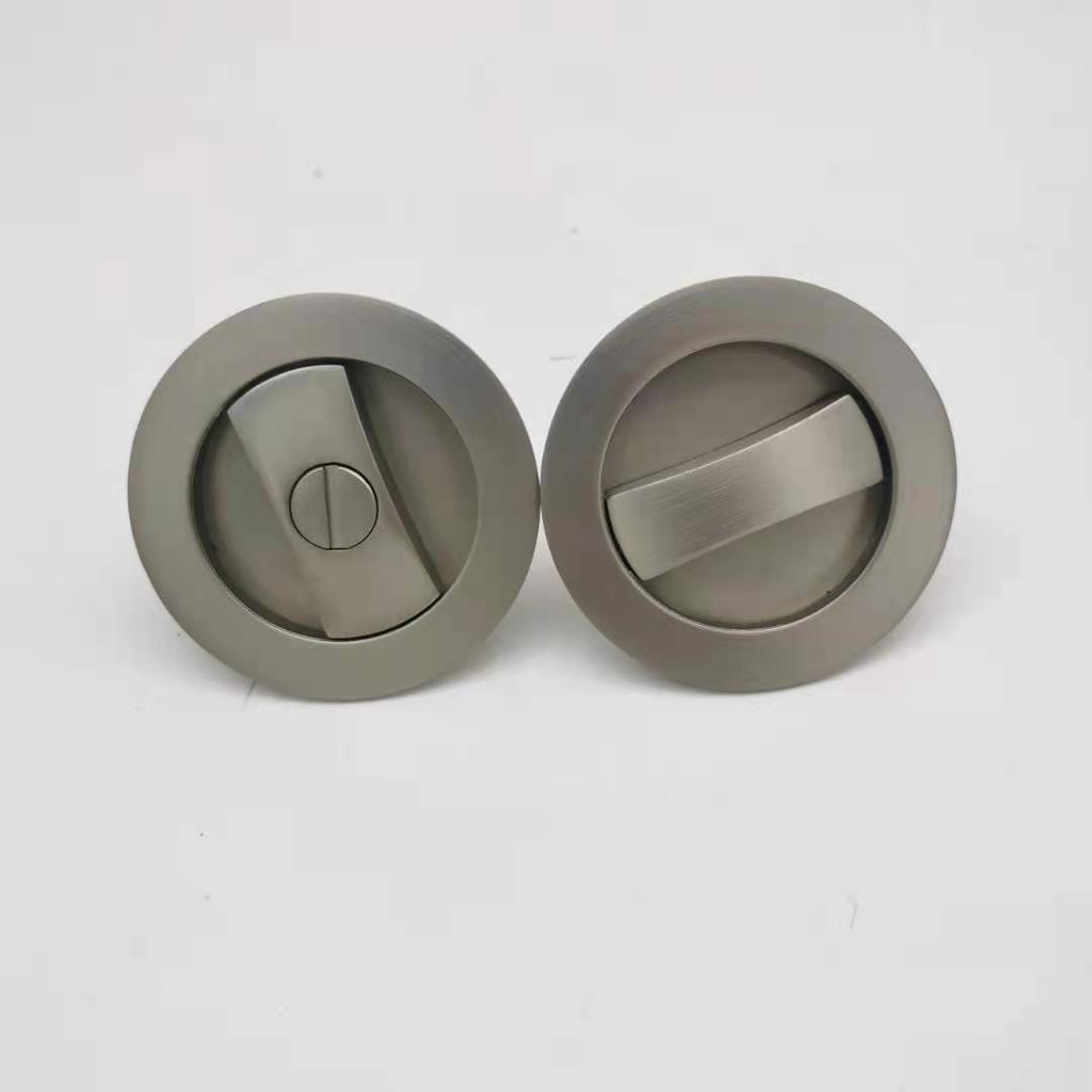 [A2476] Cerradura de condena para puerta corrediza con tirador empotrado - Redonda plateada