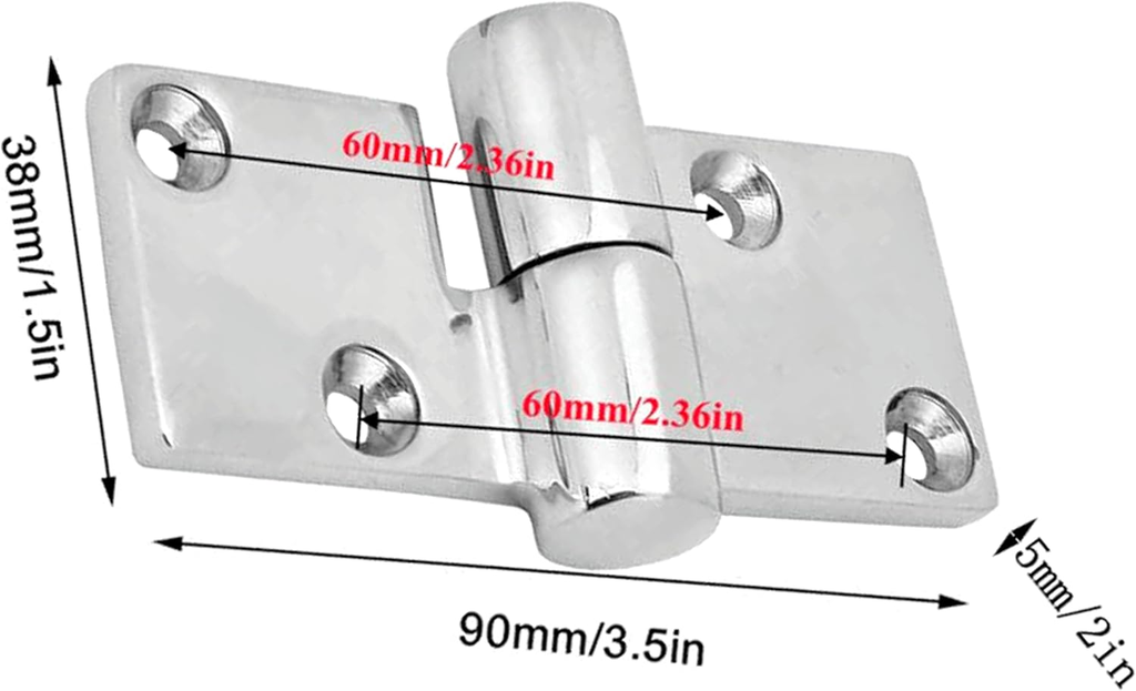 Bisagra desmontable de acero inoxidable 316 pulido espejo 90 × 38 mm - Lado Derecho